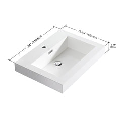 Dowell 24" Bathroom Topmount Resin Basin with Overflow - One 19-1/4" Sink, 4-3/8" Deep - 000 2418BP Series