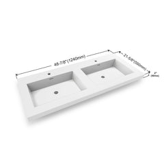Dowell 48-7/8" Bathroom Topmount Resin Basin with Overflow - Two 19-3/4"Sinks, 4-3/4" Deep - 000 4922BP Series