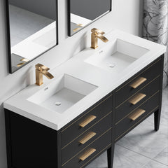 Dowell 60-7/8" Bathroom Topmount Resin Basin with Overflow - Two 19-3/4" Sinks, 4-3/4" Deep - 000 6122BP Series