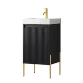 Dowell 18" Fluted Design Vanity Set – Modern Pre-Assembled Bathroom Cabinet with Soft-Close Door & Shelf, White Resin Basin,Black/Gold Legs - 002 18 Series