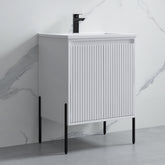 Dowell 24" Fluted Design Vanity Set – Modern Pre-Assembled Bathroom Cabinet with Soft-Close Doors & Shelf, Ceramic/Resin Basin, Black/Golden Legs - 002 24 Series