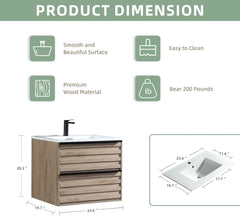 Dowell Vanity with Sink, Modern Vanity Bathroom with 2 Extra Big Drawers, Wall Mounted Floating - 003 Series
