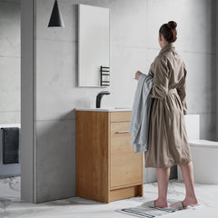 Dowell 18" Unassembled Freestanding Bathroom Vanity Kit with White Ceramic Basin - One or Two Soft-Close Doors, One Shelf - 012 Series - Oak Natural