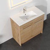 Dowell 36" Unassembled Freestanding Bathroom Vanity Kit with White Ceramic Basin - One or Two Soft-Close Doors, One Shelf - 012 Series - Oak Natural