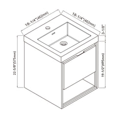 Dowell 18" to 48" Wall-Mounted Bathroom Vanity with Single Basin – One Soft-Close Drawer, One Open Shelf (48" Adds Two Soft-Close Doors) - 015 Series - Grey Ashtree