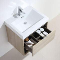 Dowell 24" Wall-Mounted Bathroom Vanity with Single Basin – One Soft-Close Drawer, One Open Shelf - 015 Series - Grey Ashtree