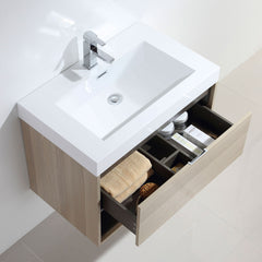 Dowell 30" Wall-Mounted Bathroom Vanity with Single Basin – One Soft-Close Drawer, One Open Shelf - 015 Series - Grey Ashtree
