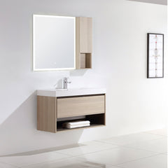 Dowell 36" Wall-Mounted Bathroom Vanity with Single Basin – One Soft-Close Drawer, One Open Shelf - 015 Series - Grey Ashtree
