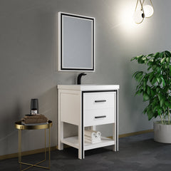 Dowell 24" to 72" Freestanding White Bathroom Vanity with Single/Double Basin - One/Two Soft-Close Drawers and One/Two Open Shelves - 028 Series