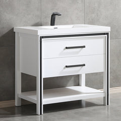 Dowell 36" Freestanding White Bathroom Vanity with Single Basin - One/Two Soft-Close Drawers and One/Two Open Shelves - 028 Series