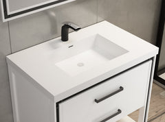 Dowell 36" Freestanding White Bathroom Vanity with Single Basin - One/Two Soft-Close Drawers and One/Two Open Shelves - 028 Series