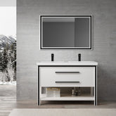 Dowell 48" Freestanding White Bathroom Vanity with Double Basin - One/Two Soft-Close Drawers and One/Two Open Shelves - 028 Series