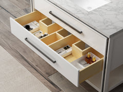 Dowell 48" Freestanding White Bathroom Vanity with Double Basin - One/Two Soft-Close Drawers and One/Two Open Shelves - 028 Series