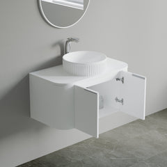 Dowell 36" Wall-Mounted/Floating Fluted Bathroom Vanity Combination Set - One 24" Fluted Base Vanity, Two Fluted Arc Sides, One Sintered Stone Top, One Fluted Vessel Sink - 032 36R Series