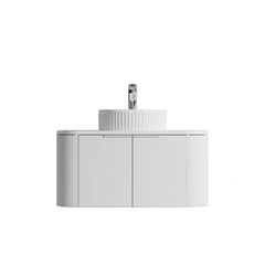 Dowell 36" Wall-Mounted/Floating Fluted Bathroom Vanity Combination Set - One 24" Fluted Base Vanity, Two Fluted Arc Sides, One Sintered Stone Top, One Fluted Vessel Sink - 032 36R Series