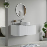 Dowell 48" Wall-Mounted/Floating Fluted Bathroom Vanity Combination Set - One 36" Fluted Base Vanity, Two Fluted Arc Sides, One Sintered Stone Top, With/Without One Fluted Vessel Sink - 032 48R Series