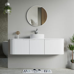 Dowell 60" Wall-Mounted/Floating Fluted Bathroom Vanity Combination Set - One 48" Fluted Base Vanity, Two Fluted Arc Sides, One Sintered Stone Top, One/Two One Fluted Vessel Sinks - 032 60R Series