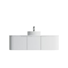 Dowell 60" Wall-Mounted/Floating Fluted Bathroom Vanity Combination Set - One 48" Fluted Base Vanity, Two Fluted Arc Sides, One Sintered Stone Top, One/Two One Fluted Vessel Sinks - 032 60R Series