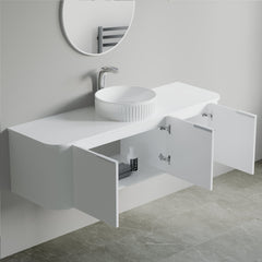 Dowell 60" Wall-Mounted/Floating Fluted Bathroom Vanity Combination Set - One 48" Fluted Base Vanity, Two Fluted Arc Sides, One Sintered Stone Top, One/Two One Fluted Vessel Sinks - 032 60R Series