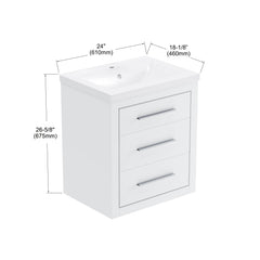 Dowell 24" Wall-Mounted/Floating Bathroom Vanity with Single Basin - Two Soft-Close Drawers - 041 24 Series