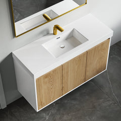 Dowell 48" Wall-Mounted or Freestanding Bathroom Vanity Set – White Assembled Vanity Base with 3 Soft-Close Doors & White Resin Single Basin Sink - 057 48 Series