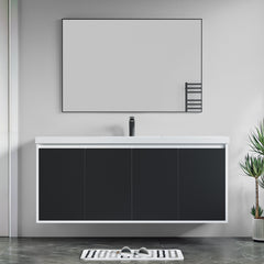 Dowell 60" Wall-Mounted or Freestanding Bathroom Vanity Set – White Assembled Vanity Base with 4 Soft-Close Doors & White Resin Single Basin Sink - 057 60 Series