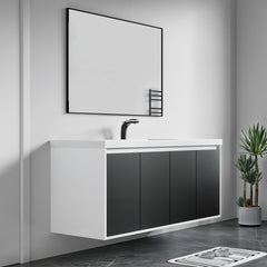 Dowell 60" Wall-Mounted or Freestanding Bathroom Vanity Set – White Assembled Vanity Base with 4 Soft-Close Doors & White Resin Single Basin Sink - 057 60 Series