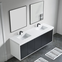 Dowell 72" Wall-Mounted or Freestanding Bathroom Vanity Set – White Assembled Vanity Base with 5 Soft-Close & White Resin Double Basin Sink- 057 72 Series