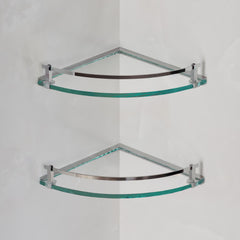 Dowell 9-7/8" Bathroom Shower Corner Glass Shelf with Rail and Wall Mounting Strips - Chrome - 2008 001 01 Series