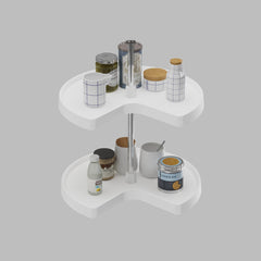 Dowell 2-Tier Lazy Susan - Kidney Shape for Corner Base Cabinets, Plastic Shelves, Swivel, White - 4011 270 Series