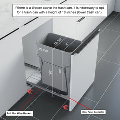 Dowell 15" Single Aluminum Base Wastebasket Pull Out with Full Extension Soft-Close Slides, Bottom Mount