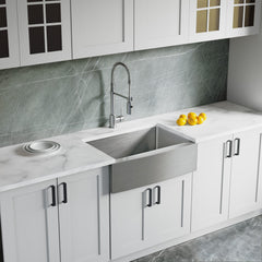 Dowell 29-3/4" L x 20-3/4" W Handcrafted Apron-Front Farmhouse Undermount Kitchen Sink 16 Gauge Stainless Steel 10" Depth Single Bowl With Grid Strainer