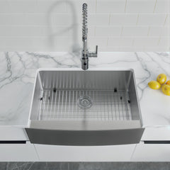 Dowell 29-3/4" L x 20-3/4" W Handcrafted Apron-Front Farmhouse Undermount Kitchen Sink 16 Gauge Stainless Steel 10" Depth Single Bowl With Grid Strainer