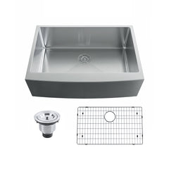 Dowell 29-3/4" L x 20-3/4" W Handcrafted Apron-Front Farmhouse Undermount Kitchen Sink 16 Gauge Stainless Steel 10" Depth Single Bowl With Grid Strainer