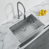 Dowell 29-3/4" L x 20-3/4" W Handcrafted Apron-Front Farmhouse Undermount Kitchen Sink 16 Gauge Stainless Steel 10" Depth Single Bowl With Grid Strainer