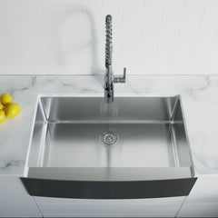 Dowell 32-7/8" L x 20-3/4" W Handcrafted Apron-Front Farmhouse Undermount Kitchen Sink 16 Gauge Stainless Steel 10" Depth Single Bowl With Grid Strainer