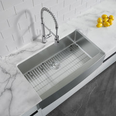 Dowell 35-7/8" L x 20-3/4" W Handcrafted Apron-Front Farmhouse Undermount Kitchen Sink 16 Gauge Stainless Steel 10" Depth Single Bowl With Grid Strainer