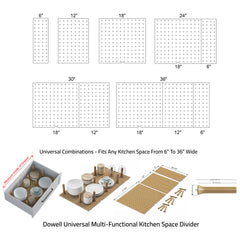 Dowell 3-Piece Wood Pegboard Drawer Organizer Set with 12 Wooden Pegs – Universal Adjustable System Creates Multiple Drawer Size Combinations (6"–36") for Pots, Pans & Plates – 4007 PEG Series