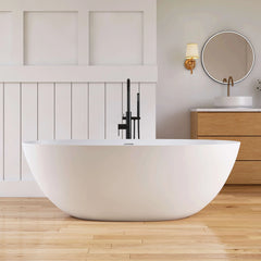 Dowell 65" White Oval Luxury Freestanding Solid Surface Resin Stone Soaking Tub-BT033 Series