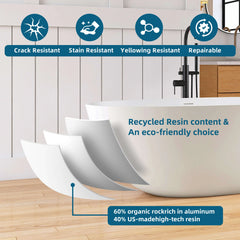 Dowell 65" White Oval Luxury Freestanding Solid Surface Resin Stone Soaking Tub-BT033 Series