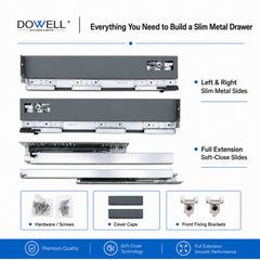 Dowell Slim Metal Drawer Kit, Soft-Close Full Extension Undermount Slides Drawer System, Dark Gray Cabinet Drawer Set for Kitchen & Bathroom