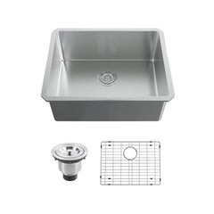 Dowell 23" L x 18" W Handcrafted Undermount Kitchen Sink 16 Gauge Stainless Steel 9" Depth Single Bowl With Grid Strainer