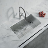 Dowell 30" L x 18" W Handcrafted Undermount Kitchen Sink 18 Gauge Stainless Steel 10" Depth Single Bowl With Grid Strainer