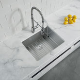 Dowell 23" L x 18" W Handcrafted Undermount Kitchen Sink 16 Gauge Stainless Steel 9" Depth Single Bowl With Grid Strainer