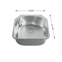 Dowell 23-5/8" Kitchen Undermount Sink - 9" Deep Bowl, D-Shaped, Stainless Steel 18/16 Gauge - 6001 Series
