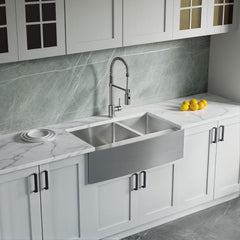 Dowell 35-7/8" L x 20-3/4" W Handcrafted Apron-Front Farmhouse Undermount Kitchen Sink 16 Gauge Stainless Steel 10" Depth Double Bowl With Grid Strainer