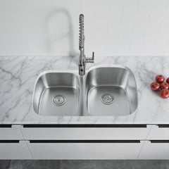 Dowell 32" Kitchen Undermount Double Bowl Sink - One 13-1/2" Bowl, 7" Deep, One 15-3/8" Bowl, 9" Deep, Stainless Steel 18/16 Gauge - 6001 Series