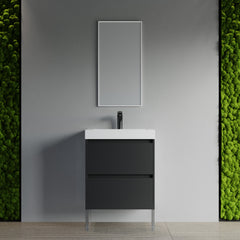 Dowell 24" Wall-Mounted Floating Bathroom Vanity – Pre-Assembled, White/Black, with Two Drawers and a Single Basin- 004 24 Series