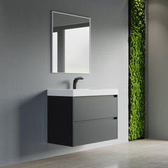 Dowell 36" Wall-Mounted Floating Bathroom Vanity – Pre-Assembled, White/Black, with Two Drawers and a Single Basin - 004 36 Series