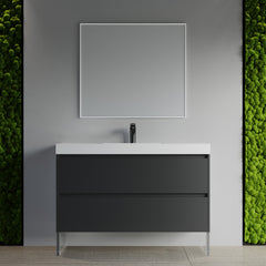 Dowell 48" Wall-Mounted Floating Bathroom Vanity – Pre-Assembled, White/Black, with Two Drawers and a Double/Single Resin Basin - 004 48 Series